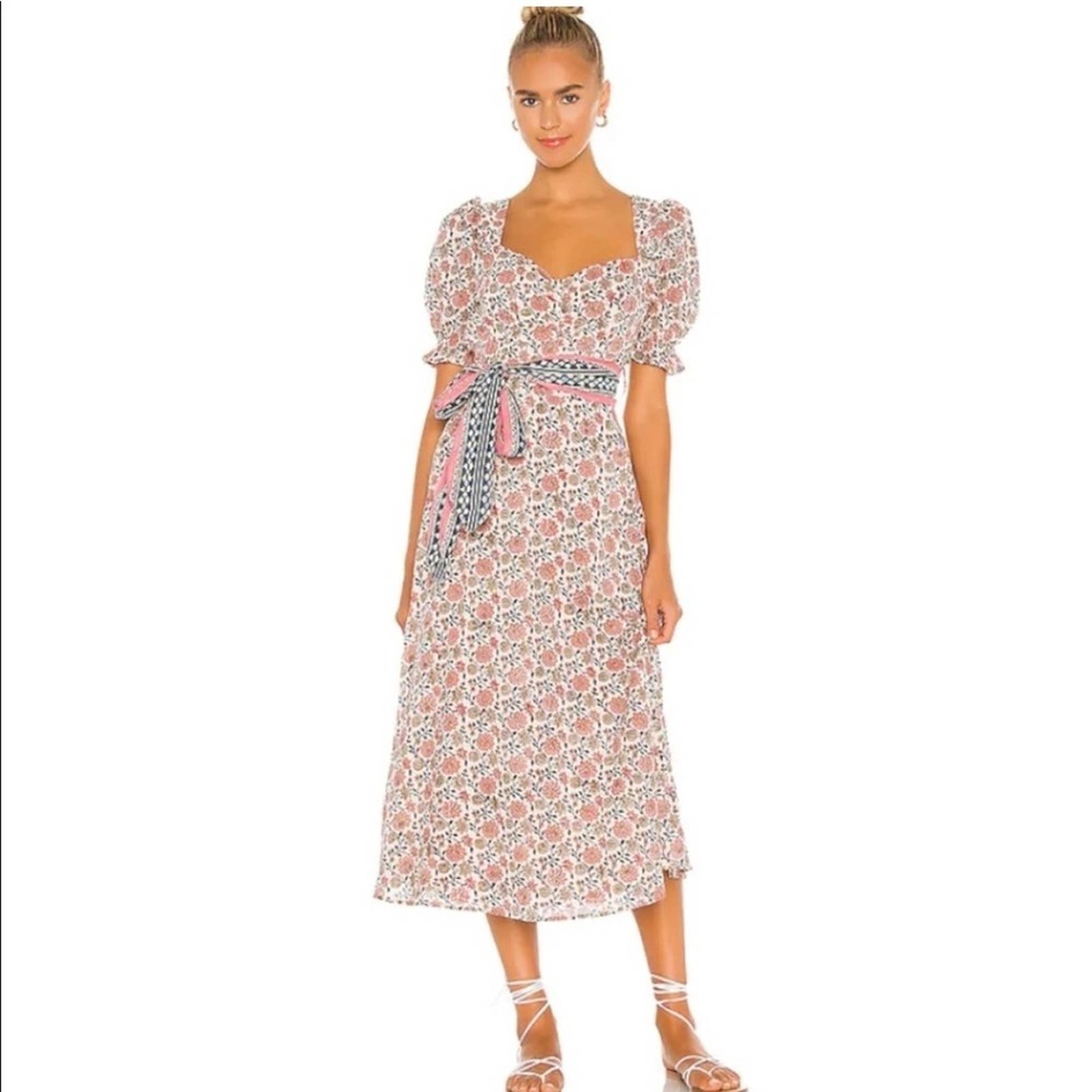 Cleobella Fresia Puff Sleeve Pink Ditsy Floral Cottagecore Midi Maxi